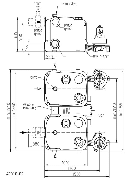 JUNG PUMPEN Fäkalienhebeanlage Compli 25200/2 B6 HL - Art. JP50142