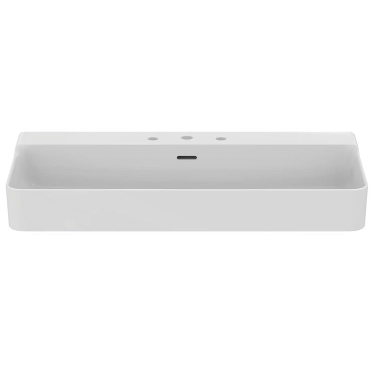 Ideal Standard Rechteckiges, kalibriertes Waschbecken, hängend oder aufliegend, L. 100 cm, 3 Löcher, mit Überlauf, Weiß, glänzende Oberfläche CONCA T383301