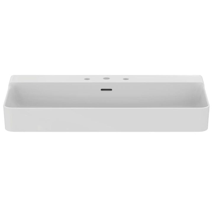 Ideal Standard Rechteckiges, kalibriertes Waschbecken, hängend oder aufliegend, L. 100 cm, 3 Löcher, mit Überlauf, Weiß, glänzende Oberfläche CONCA T383301