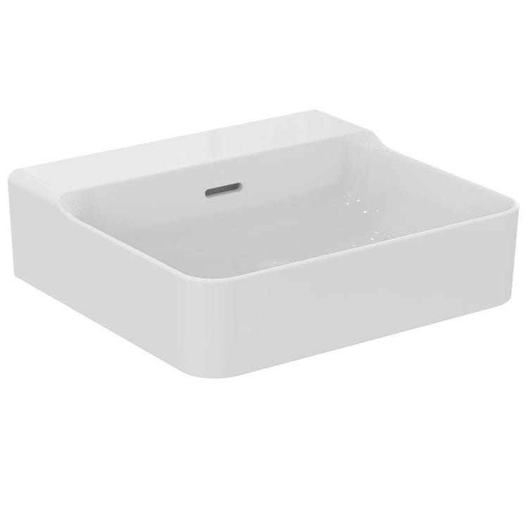Ideal Standard Rechteckwaschbecken, korrigiert, hängend oder aufliegend, L. 50 cm, mit Überlauf, Weiß, glänzende Oberfläche CONCA T381401