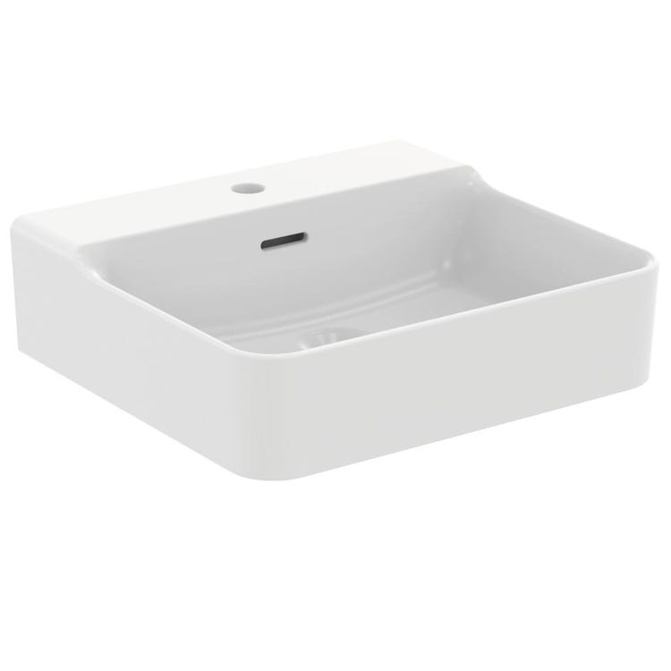 Ideal Standard Waschbecken, rechteckig, geschliffen, hängend oder aufliegend, L. 50 cm, ein Loch, mit Überlauf, Farbe Seidenweiß, matte Oberfläche CONCA T3812V1