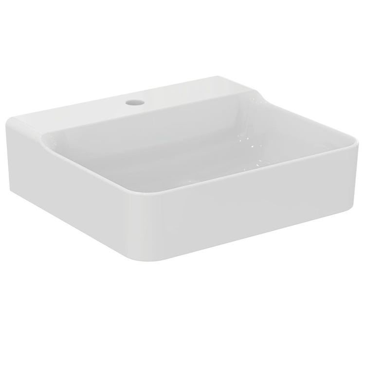 Ideal Standard Rechteckiges, gehobeltes Waschbecken, wandhängend oder aufstellbar, L. 50 cm, einloch, ohne Überlauf, Weiß, glänzende Oberfläche CONCA T381501