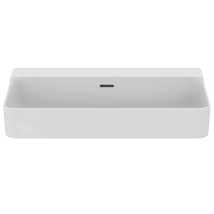 Ideal Standard Rechteckiges, geschliffenes Waschbecken, hängend oder aufliegend, L. 80 cm, mit Überlauf, Weiß, glänzende Oberfläche CONCA T382801