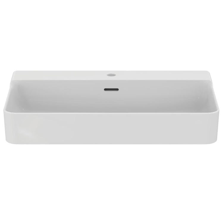 Ideal Standard Rechteckiges, gehobeltes Waschbecken, wandhängend oder aufstellbar, L. 80 cm, einlochbohrung, mit Überlauf, Weiß, glänzende Oberfläche CONCA T382601