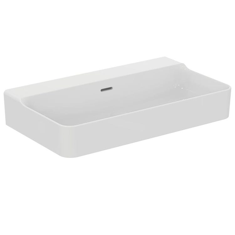 Ideal Standard Rechteckiges emailliertes Waschbecken, hängend oder aufliegend, L. 80 cm, mit Überlauf, Weiß, glänzende Oberfläche CONCA T379401