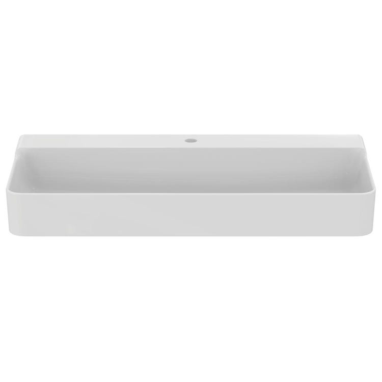 Ideal Standard Rechteckiges emailliertes Waschbecken hängend oder aufliegend L. 100 cm, Einloch, ohne Überlauf, Weiß, glänzende Ausführung CONCA T380001