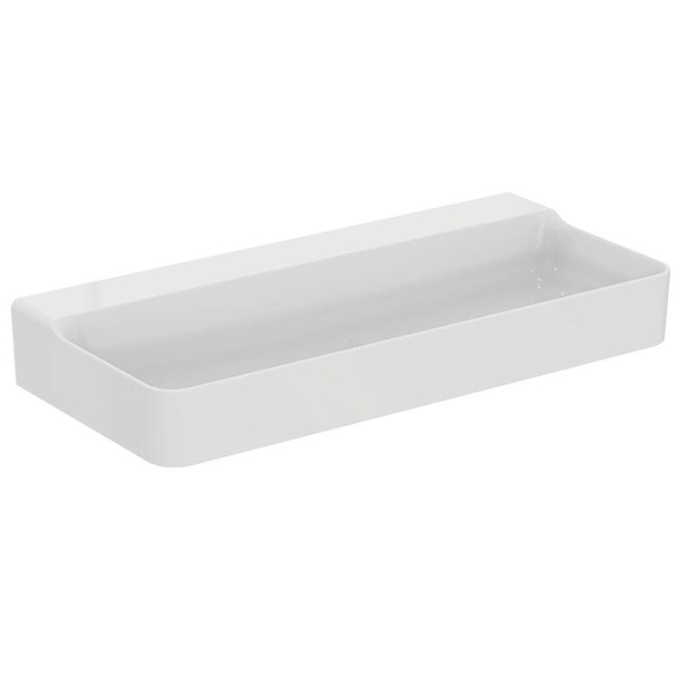 Ideal Standard Rechteckiges emailliertes Waschbecken, hängend oder aufliegend, L. 100 cm, ohne Überlauf, glänzend weiß CONCA T380201