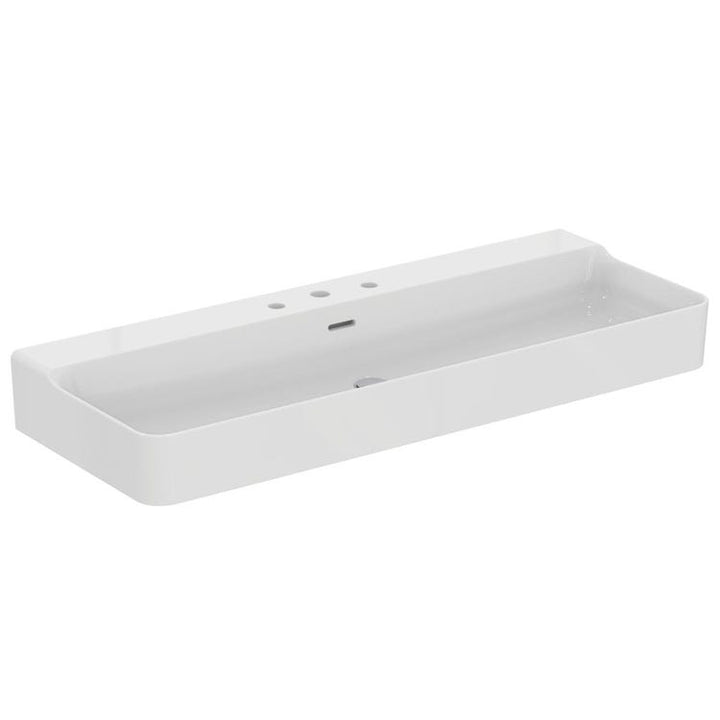 Ideal Standard Rechteckiges emailliertes Waschbecken, wandhängend oder aufstellbar, L. 120 cm, 3 Löcher, mit Überlauf, Weiß, glänzende Oberfläche CONCA T380401