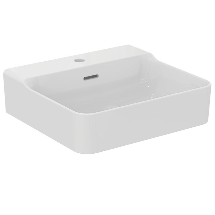 Ideal Standard Waschbecken emailliert, rechteckig, hängend oder aufliegend, L. 50 cm, einloch, mit Überlauf, Farbe Seidenweiß, matte Oberfläche CONCA T3690V1