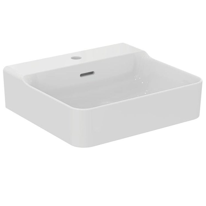 Ideal Standard Waschbecken emailliert, rechteckig, hängend oder aufliegend, L. 50 cm, einloch, mit Überlauf, Farbe Seidenweiß, matte Oberfläche CONCA T3690V1