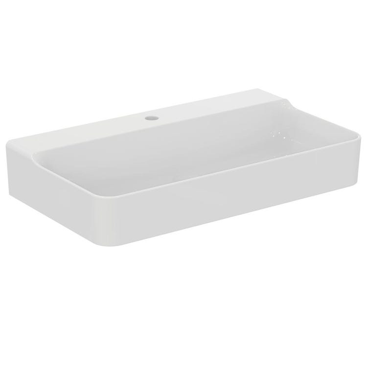 Ideal Standard Rechteckiges, emailliertes Waschbecken, wandhängend oder aufstellbar, L. 80 cm, einloch, ohne Überlauf, Weiß, glänzende Oberfläche CONCA T379501