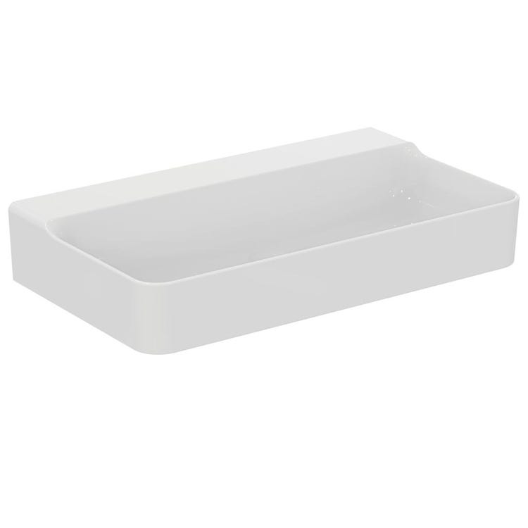 Ideal Standard Rechteckiges emailliertes Waschbecken, hängend oder aufliegend, L. 80 cm, ohne Überlauf, Weiß, glänzende Oberfläche CONCA T379701