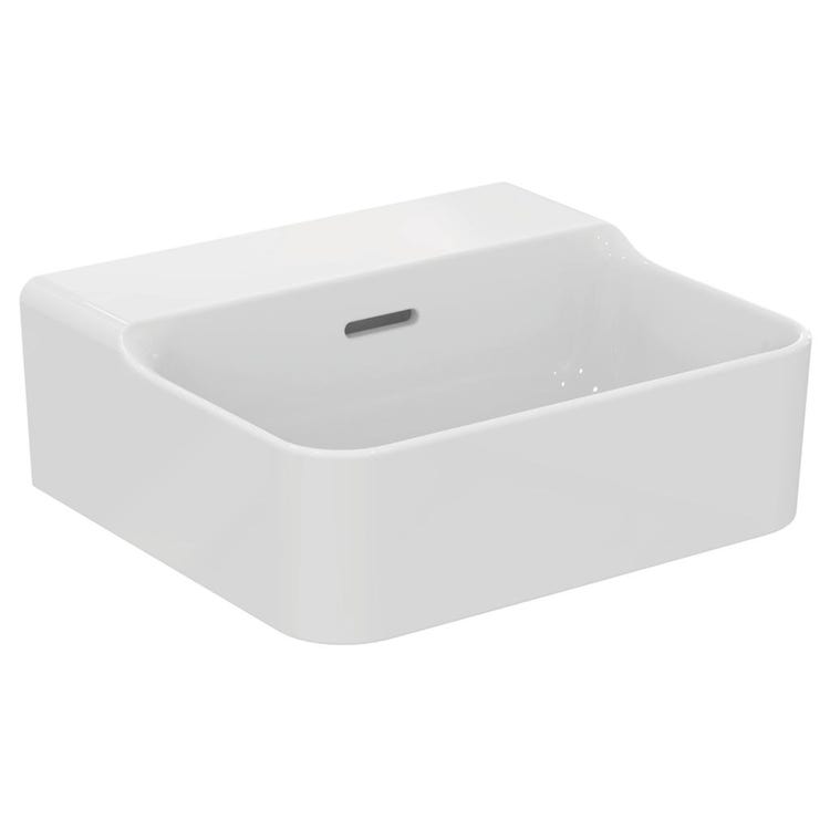 Ideal Standard Handwaschbecken emailliert, hängend oder aufstellbar L. 40 cm, mit Überlauf, Weiß, glänzende Oberfläche CONCA T381101