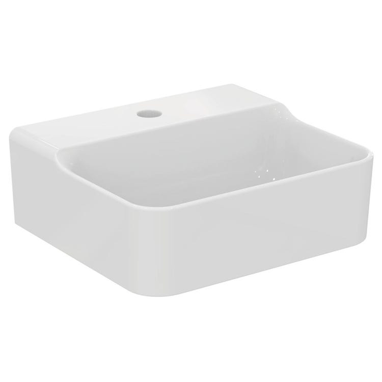 Ideal Standard Waschbecken, emailliert, hängend oder aufliegend, L. 40 cm, Einzelbohrung, ohne Überlauf, Weiß, glänzende Ausführung CONCA T387401