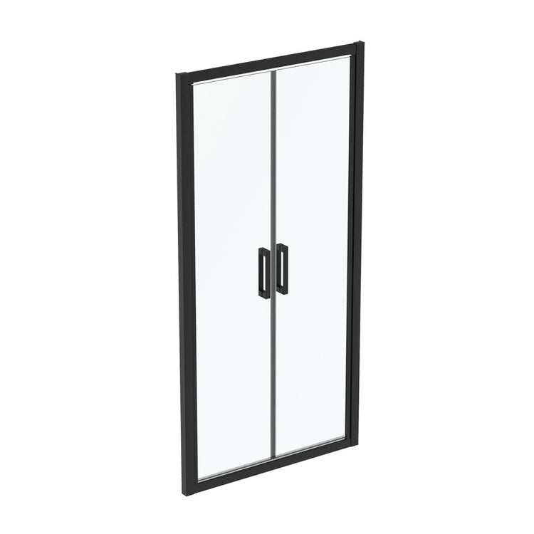 Ideal Standard Duschtür im Salon-Stil L. 102 H. 196 T. 6 cm, mit Schwingtüren, transparentes Sicherheitsglas, schwarz seidenmatt, matte Ausführung CONNECT K9296V3