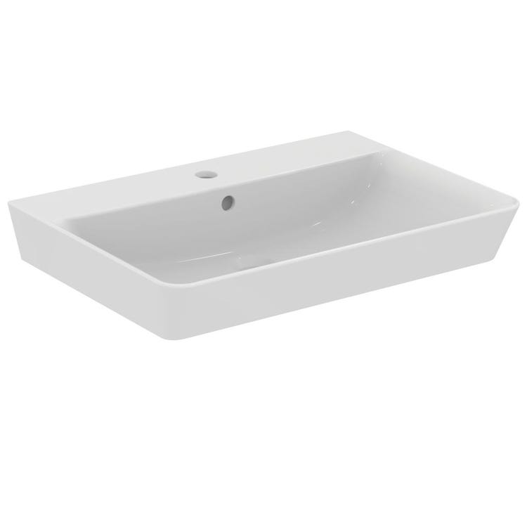 Ideal Standard Waschbecken Cube L. 65 cm, mit offenem Mittelloch für Armaturen und Überlauf, Weiß CONNECT AIR E074101