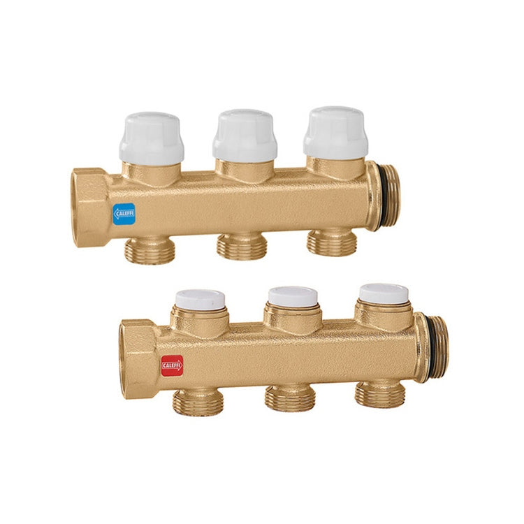 Caleffi Paar von Sammlern komplett mit Absperrventilen und Voreinstellungsbegrenzern, Anschluss 1", 6 Ableitungen 662665