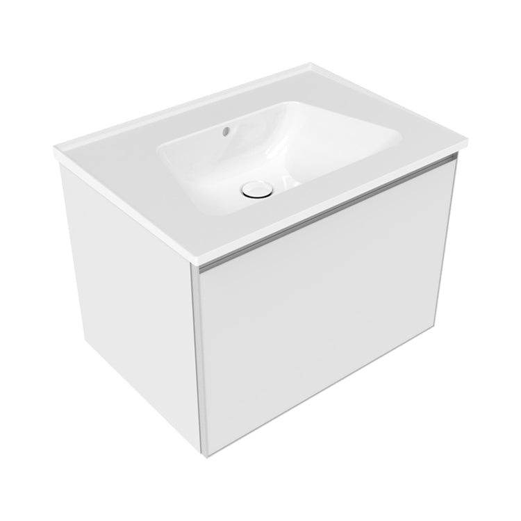 Flaminia Set mit Unterschrank L. 85 cm, 1 Schublade, Weiß matt und Waschbecken L. 85 cm mit Überlauf, Weiß glänzend CUBIKA/BLOOM BCK879LBK+BM85L