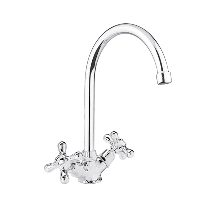 Bellosta Wasserhahn mit zwei Griffen für Spüle, Einloch, mit hohem Auslauf, ohne Ablauf, goldene Ausführung CUCINA 04-0310/B/C