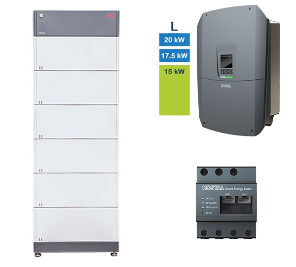BYD + KOSTAL HV-System, 15,0-20,0kW, 16,56 kWh nutzbar,3-phasig, BYD HVM 16.6 + PLENTICORE L G3