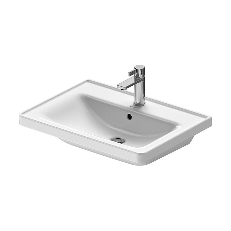 Duravit Waschtischkonsole 65 cm Einloch, mit Überlauf, mit Hahnlochbank, untere Seite emailliert, Weiß D-NEO 2367650000