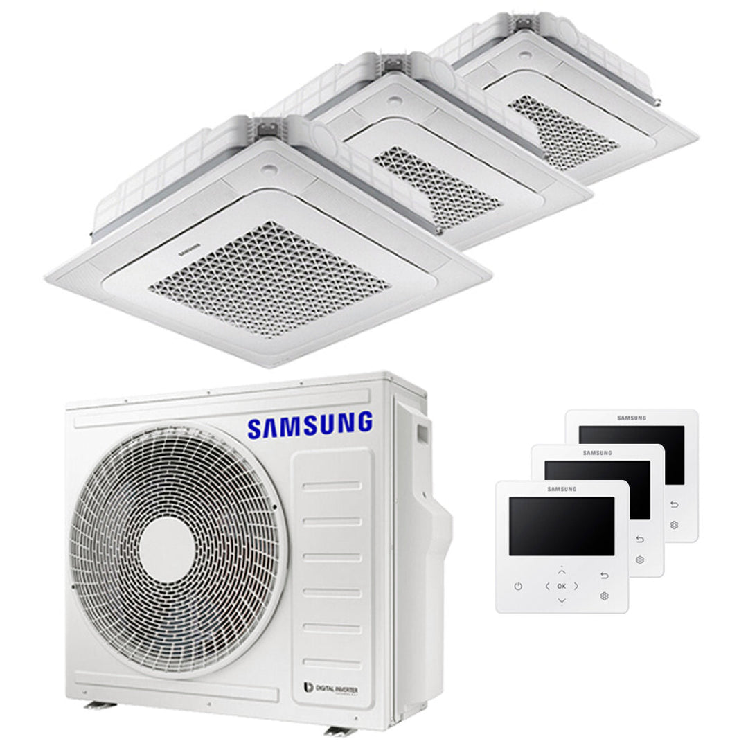 Samsung Kassettengerät Windfree 4-Wege 12000+12000+12000 BTU – Multisplit-Klimagerät (3x), 6,8/8 kW, R32, A++/A+