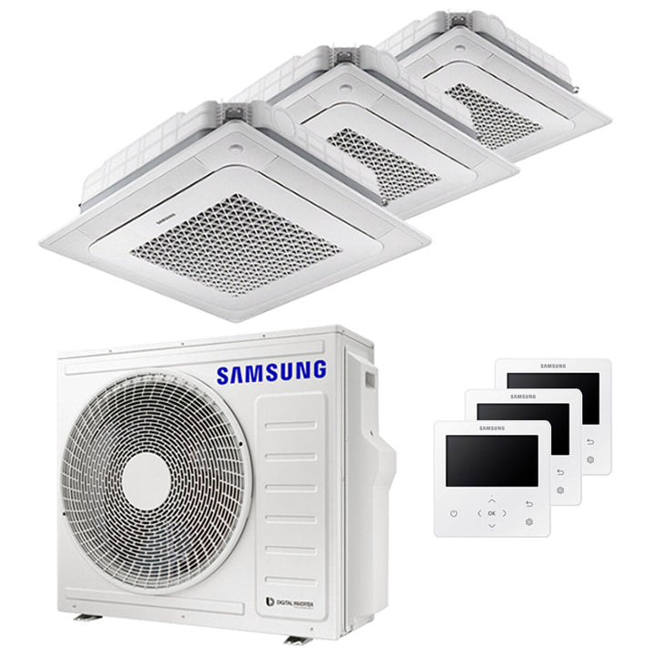 Samsung Kassettengerät Windfree 4-Wege 9000+12000+12000 BTU – Multisplit-Klimagerät (3x), 6,8/8 kW, R32, A++/A+