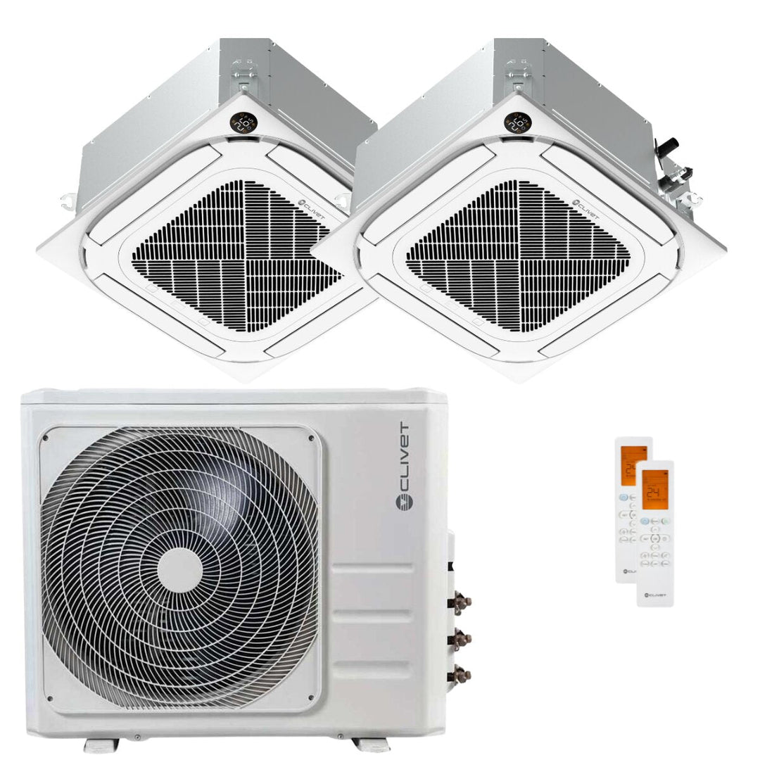 Clivet Kassettengerät Kompakt 4-Wege IBA1-Y 18000+18000 BTU – Multisplit-Klimagerät (2x), 10,5/11 kW, R32, A+/A, WLAN
