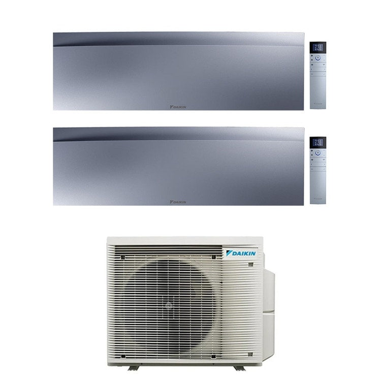 Daikin 2-fach-Split-Klimagerät EMURA, Wandgerät, Inverter, WLAN, Silber – Außengerät R32 5 kW, Innengeräte 9000+18000 BTU 3MXM52A9+FTXJ[25|50]AS9
