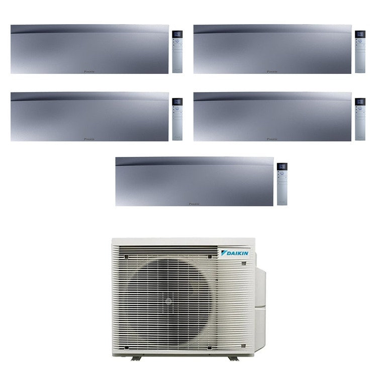 Daikin 5-fach-Split-Klimagerät EMURA, Wandgerät, Inverter, WLAN, Silber – Außengerät R32 7,8 kW, Innengeräte 7000+7000+9000+9000+15000 BTU 5MXM90A9+FTXJ[20|20|25|25|42]AS9