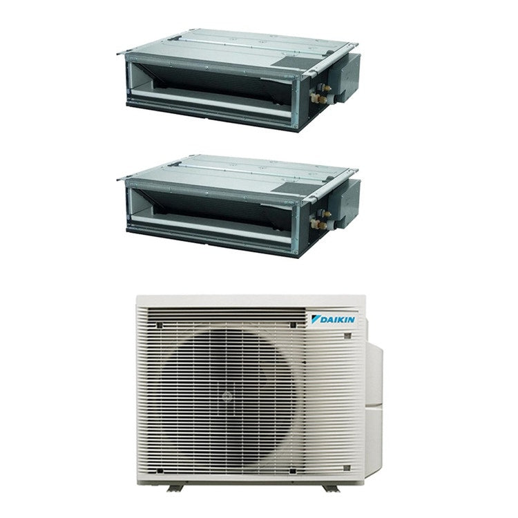 Daikin 2-fach-Split-Klimagerät FDXM-F9 Kanalgerät ultraflach, Inverter – Außengerät R32 6,5 kW, Innengeräte 12000+21000 BTU 2MXM68A9+FDXM[35|60]F9