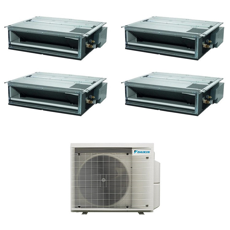 Daikin 4-fach-Split-Klimagerät FDXM-F9 Kanalgerät ultraflach, Inverter – Außengerät R32 7,4 kW, Innengeräte 9000+9000+12000+21000 BTU 4MXM80A9+FDXM[25|25|35|60]F9