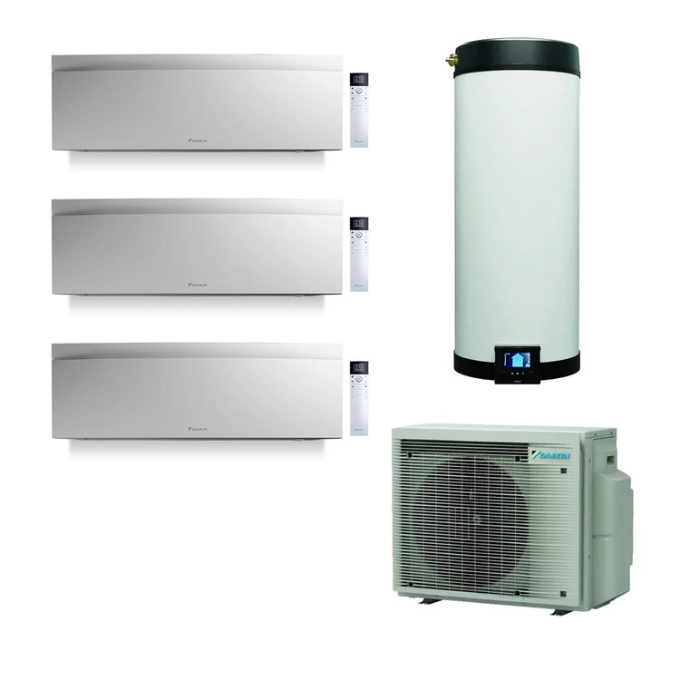 Daikin Multi+ System für Kühlung, Heizung und Warmwasserbereitung mit 120-L-Tank, Außengerät 5,2 kW, Innengeräte 7000+9000+12000 4MWXM52A+EKHWET120BV3+FTXJ[20|25|35]AW9