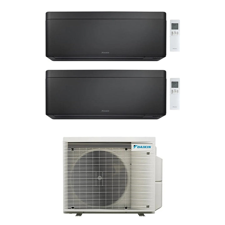 Daikin 2-fach-Split-Klimagerät STYLISH, Wandgerät, Inverter, WLAN, Schwarz – Außengerät R32 5 kW, Innengeräte 5000+15000 BTU 2MXM50A9+CTXA[15]CB+FTXA[42]CB
