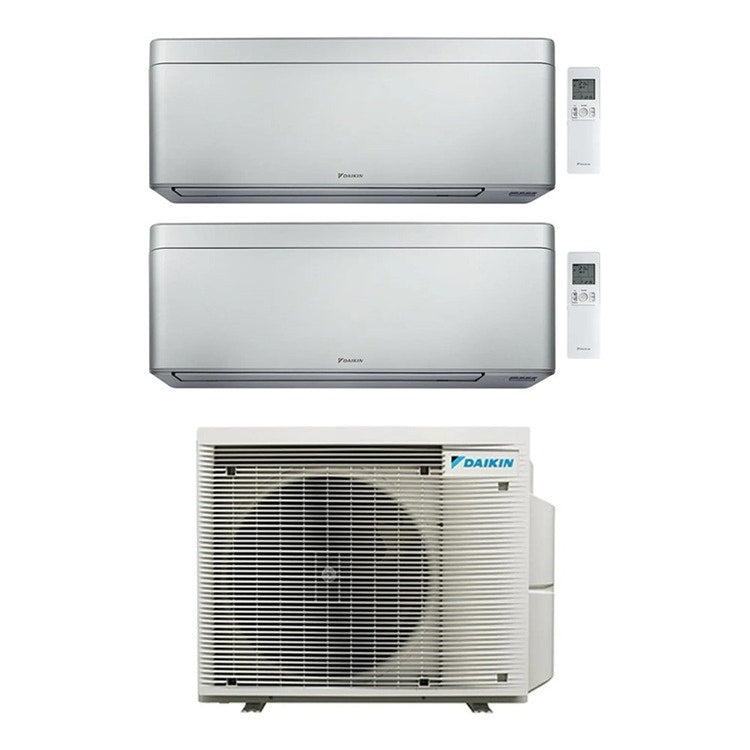 Daikin 2-fach-Split-Klimagerät STYLISH, Wandgerät, Inverter, WLAN, Silber – Außengerät R32 6,5 kW, Innengeräte 5000+5000 BTU 2MXM68A9+CTXA[15|15]CS