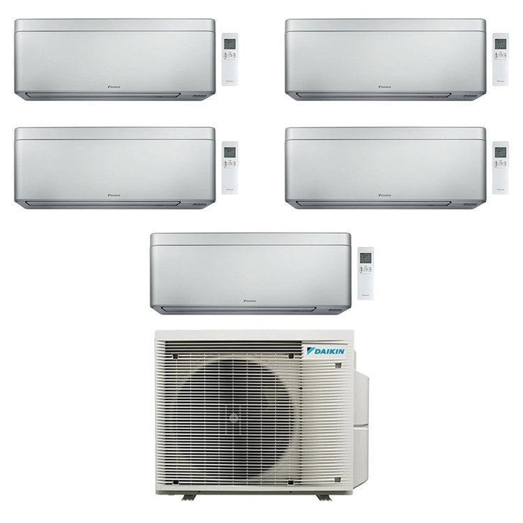 Daikin 5-fach-Split-Klimagerät STYLISH, Wandgerät, Inverter, WLAN, Silber – Außengerät R32 7,8 kW, Innengeräte 7000+9000+9000+9000+12000 BTU 5MXM90A9+FTXA[20|25|25|25|35]CS
