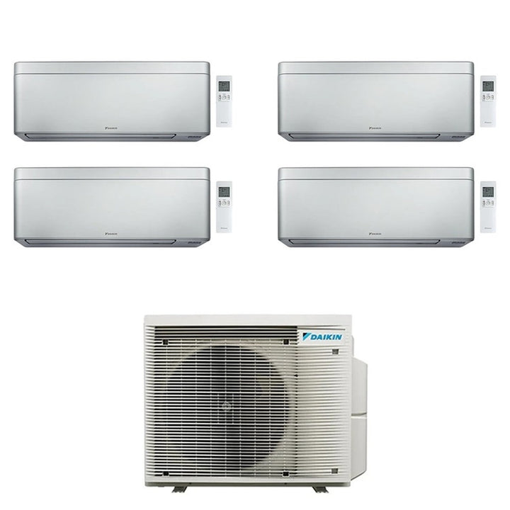 Daikin 4-fach-Split-Klimagerät STYLISH, Wandgerät, Inverter, WLAN, Silber – Außengerät R32 7,4 kW, Innengeräte 7000+7000+9000+9000 BTU 4MXM80A9+FTXA[20|20|25|25]CS