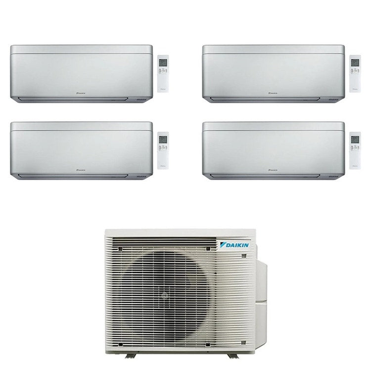 Daikin 4-fach-Split-Klimagerät STYLISH, Wandgerät, Inverter, WLAN, Silber – Außengerät R32 6,8 kW, Innengeräte 5000+7000+7000+12000 BTU 4MXM68A9+CTXA[15]CS+FTXA[20|20|35]CS