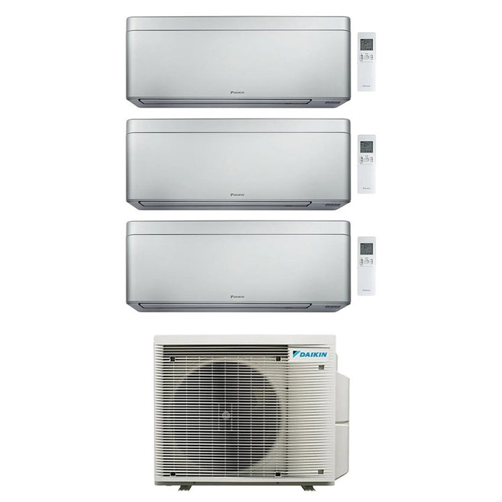 Daikin 3-fach-Split-Klimagerät STYLISH, Wandgerät, Inverter, WLAN, Silber – Außengerät R32 7,4 kW, Innengeräte 5000+7000+15000 BTU 4MXM80A9+CTXA[15]CS+FTXA[20|42]CS