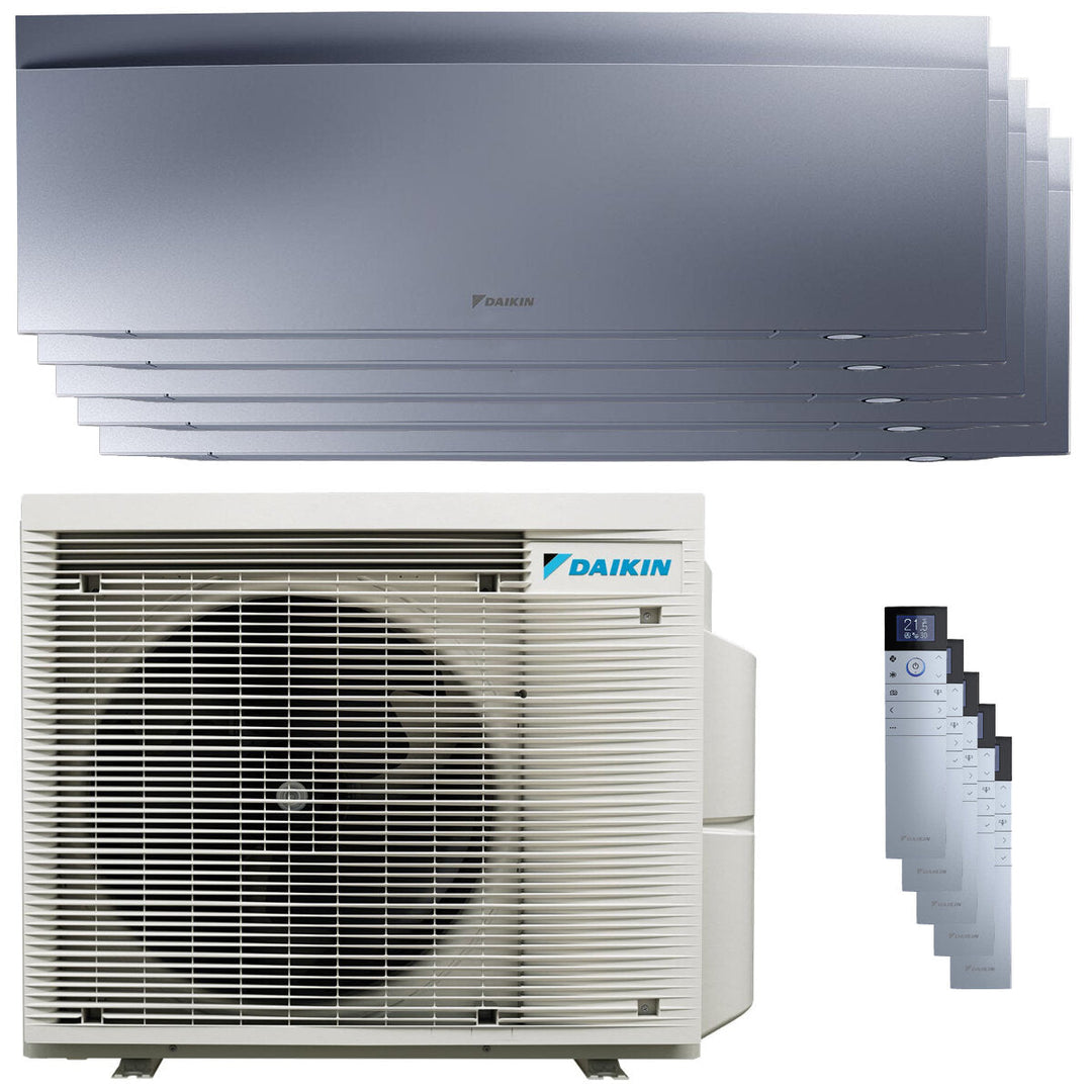 Daikin Emura 3 7000+9000+9000+12000+12000 BTU – Multisplit-Klimagerät (5 Innengeräte), 9/10 kW, R32, A++/A++, WLAN, Silber