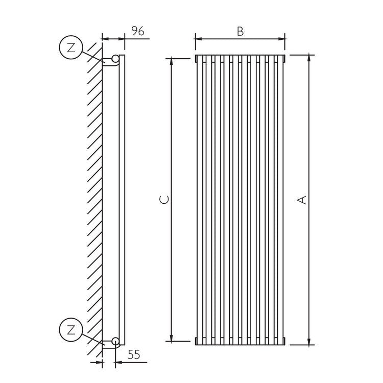 Deltacalor einlagiger Design-Heizkörper HEGOLINE 13 vertikal, H 120 × B 25 cm, Weiß HH131V120010B