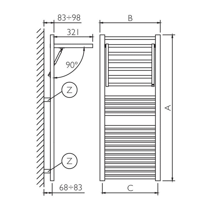 Deltacalor Badheizkörper mit Wäschetrockner-Funktion DINAMIC PLUS, H 120,9 × B 50 cm, Weiß SED121050B