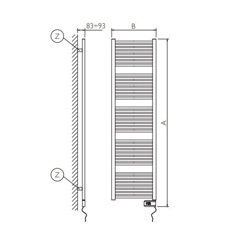 Deltacalor Handtuchwärmer H. 188 L. 50 cm, Farbe pastellgrau beige, glänzende Oberfläche ELECTRO BAEP180050TS1019G