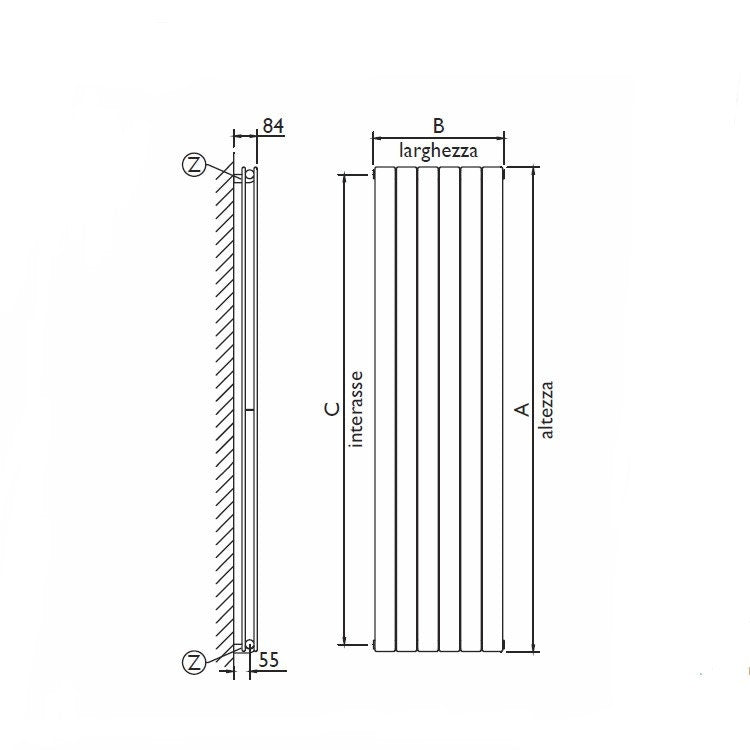 Deltacalor Flyline vertikaler Doppelheizkörper H. 1500 x B. 450 mm Farbe Traffic White, Matt-Finish FL2V150006R9016M
