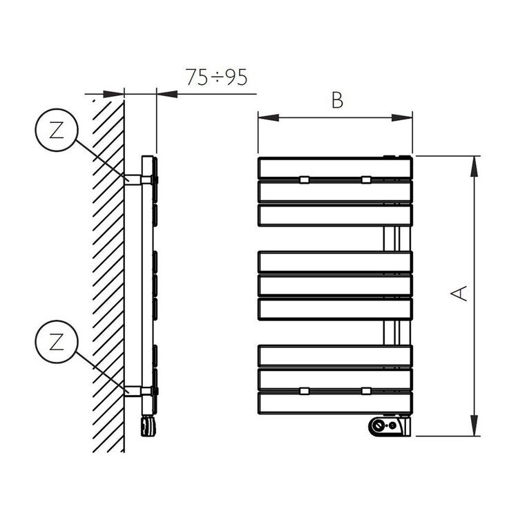 Deltacalor Elektro-Badheizkörper FLAG ELECTRIC, H 91,4 × B 50 cm, Pastell Jet Black matt (Farbcode 9005) FAD2084050TR9005M