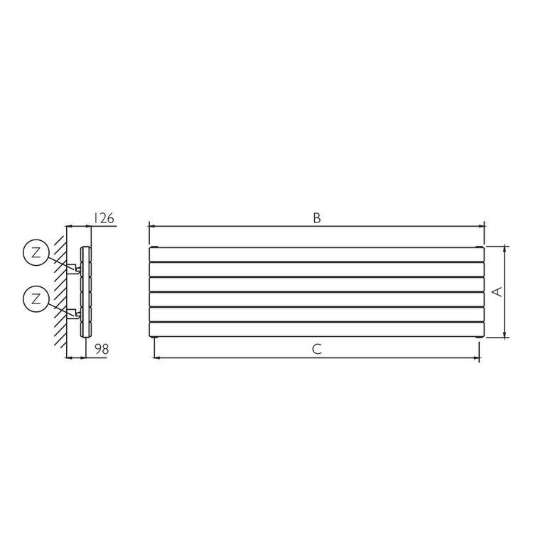Deltacalor Design-Heizkörper FLYLINE horizontal doppellagig, H 89,4 × B 180 cm, Weiß FL2H180012B