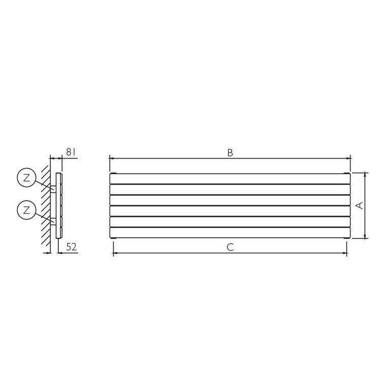 Deltacalor Design-Heizkörper FLYLINE horizontal einlagig, H 37,6 × B 150 cm, Weiß FL1H150005B