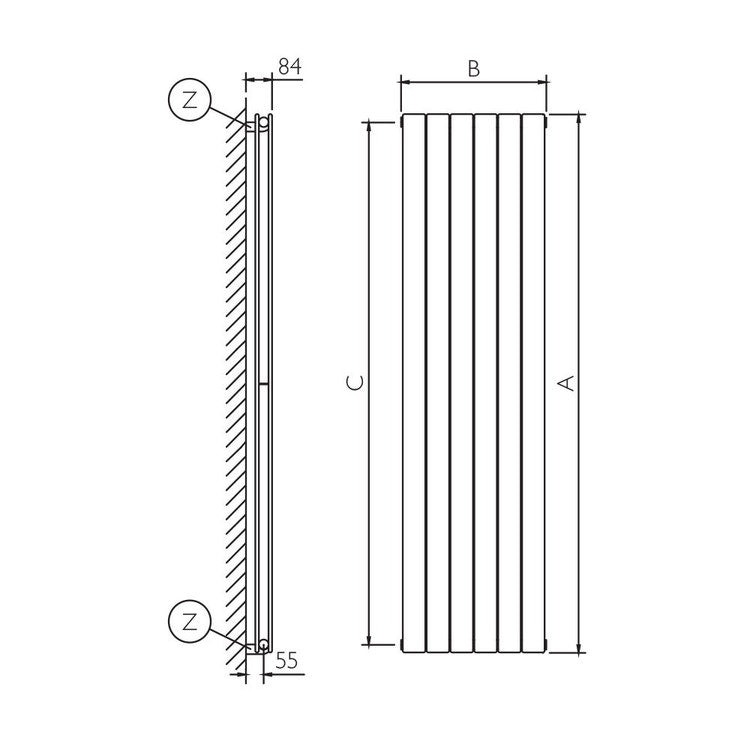 Deltacalor Design-Heizkörper FLYLINE vertikal doppellagig, H 60 × B 52,4 cm, Weiß FL2V060007B