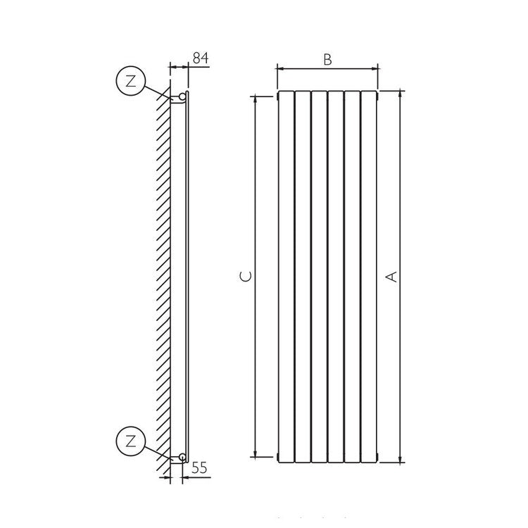 Deltacalor Design-Heizkörper FLYLINE vertikal einlagig, H 180 × B 59,8 cm, Weiß FL1V180008B