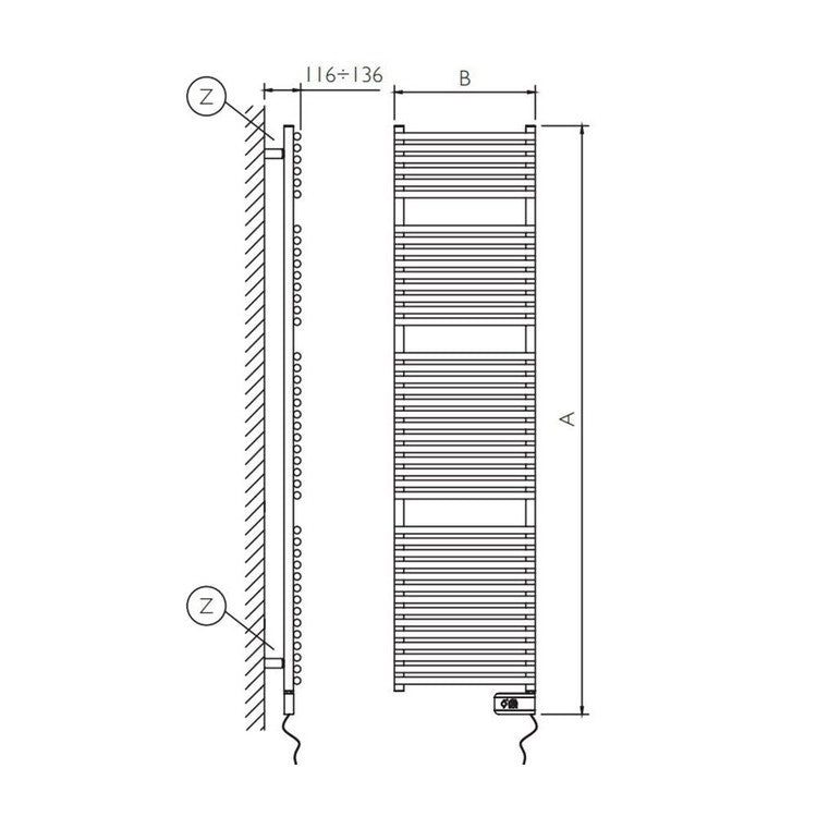 Deltacalor Elektro-Badheizkörper HEGO 23 ELECTRIC, H 188 × B 50 cm, Weiß HG23D2181050TB